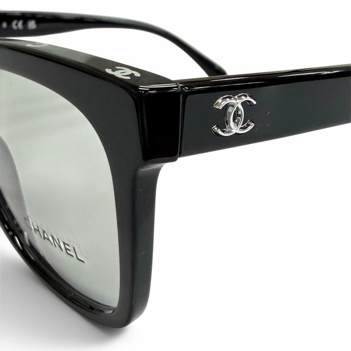Great CHANEL Glasses Square Shape Optical COCO Mark Logo Eyewear black 3392