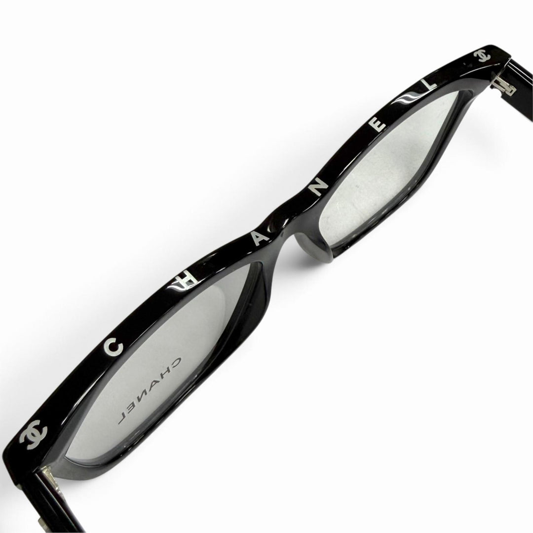 Great CHANEL Glasses Square Shape Optical COCO Mark Logo Eyewear black 3392