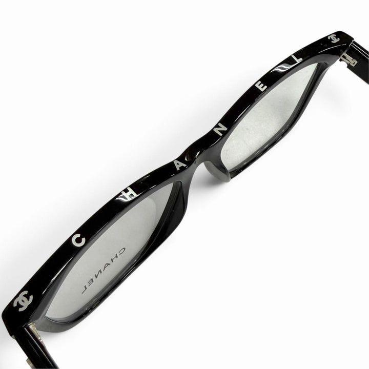 Great CHANEL Glasses Square Shape Optical COCO Mark Logo Eyewear black 3392