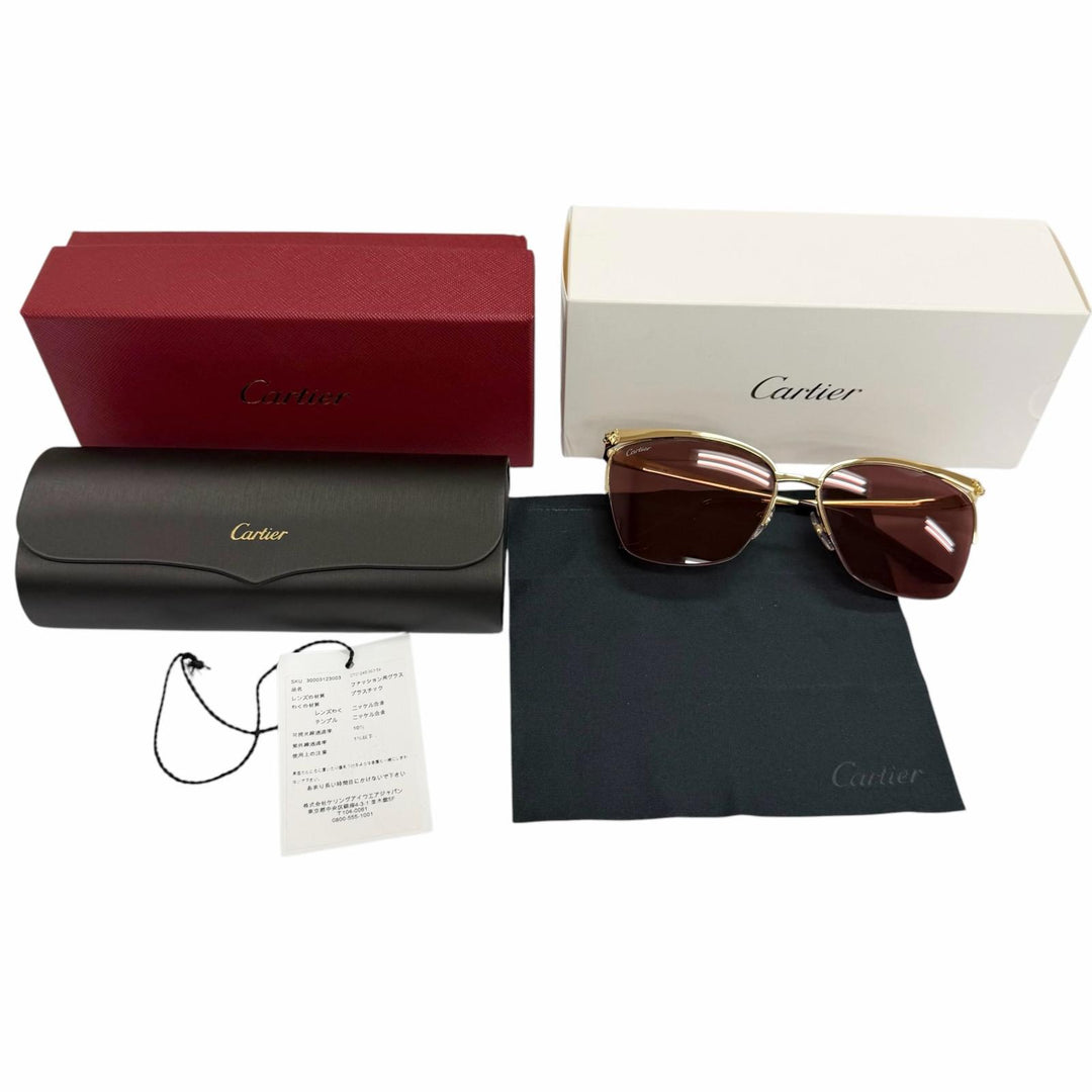 Pristine Cartier sunglasses PANTHERE Half-rim gold mens CT0124S