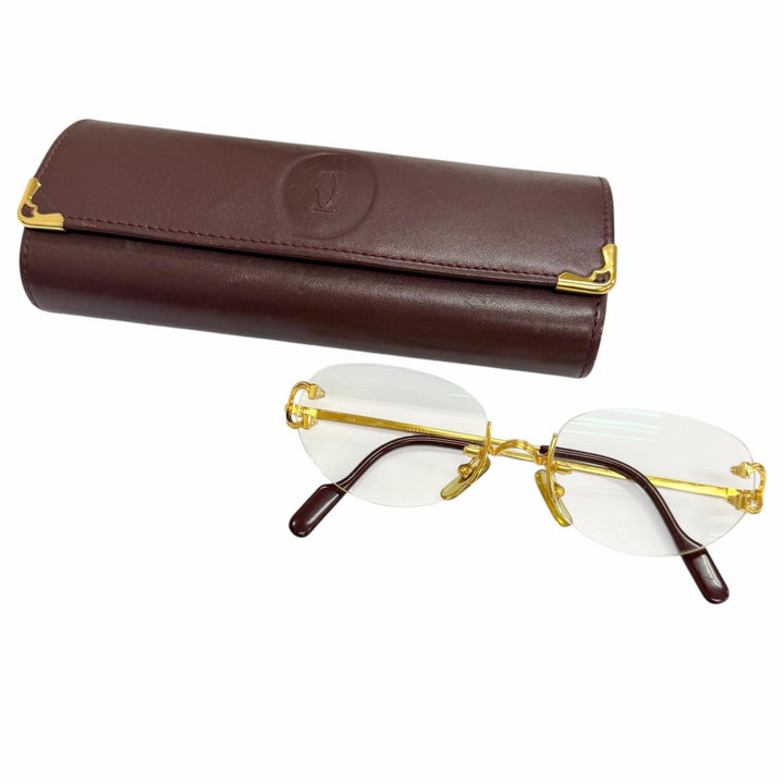 Great Cartier Glasses Trinity Rimless Two Point gold mens