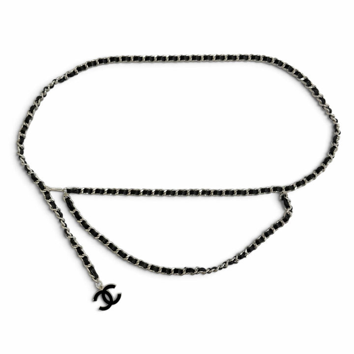 Very Good CHANEL COCO Mark Leather Chain Silver leather Women 04A