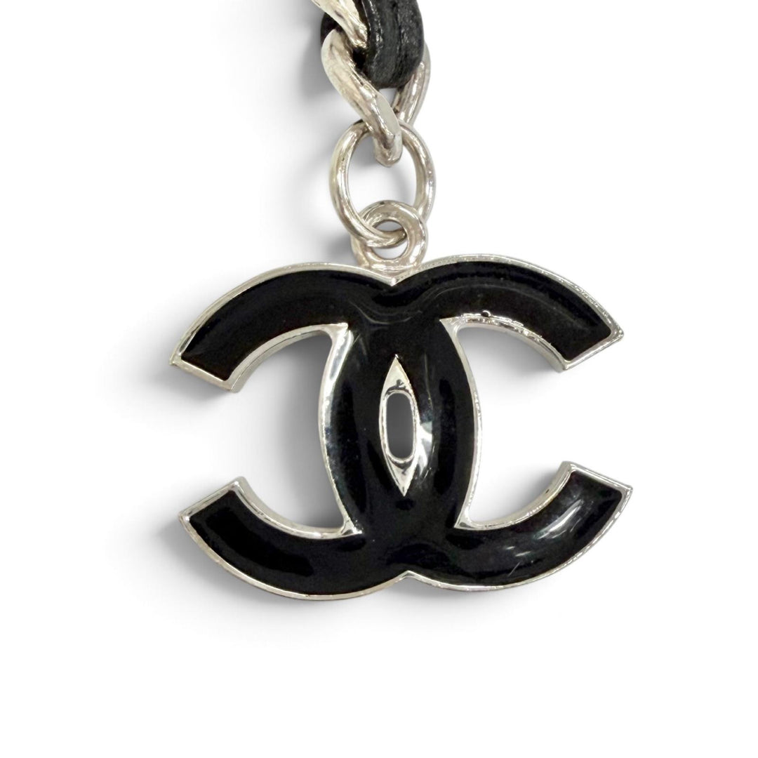 Very Good CHANEL COCO Mark Leather Chain Silver leather Women 04A