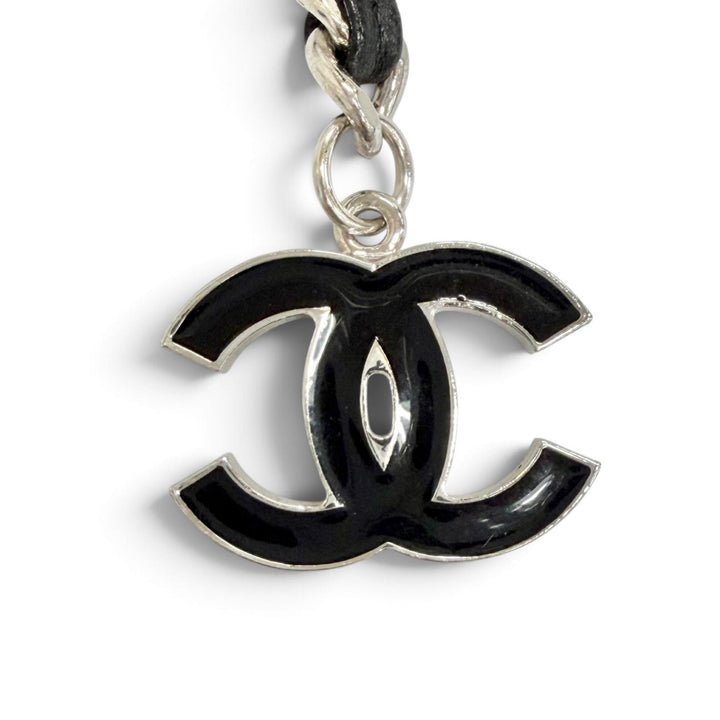 Very Good CHANEL COCO Mark Leather Chain Silver leather Women 04A