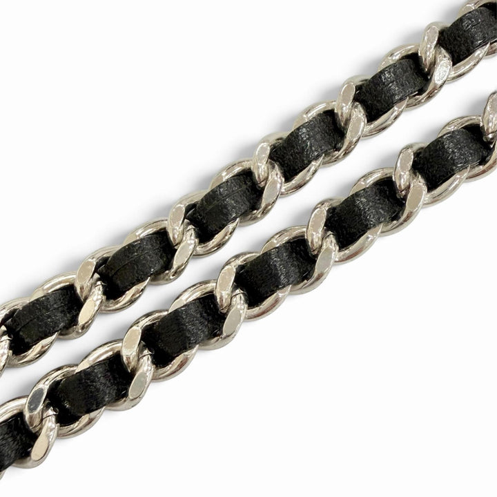 Very Good CHANEL COCO Mark Leather Chain Silver leather Women 04A