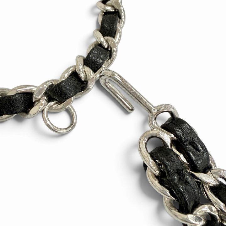 Very Good CHANEL COCO Mark Leather Chain Silver leather Women 04A
