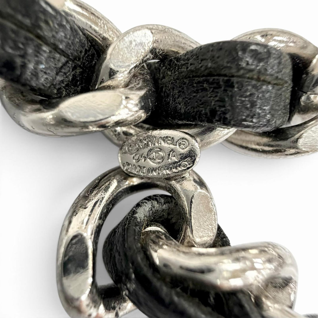 Very Good CHANEL COCO Mark Leather Chain Silver leather Women 04A