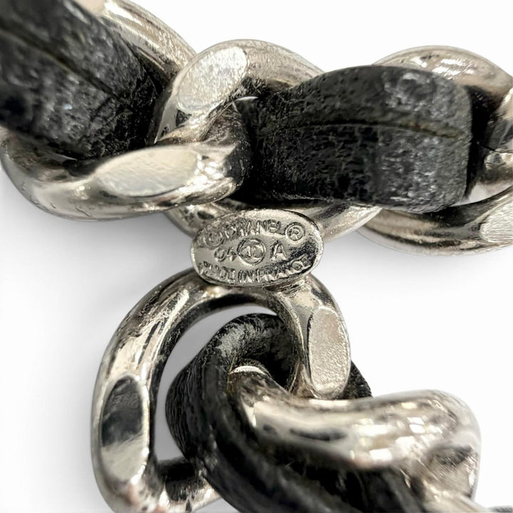 Very Good CHANEL COCO Mark Leather Chain Silver leather Women 04A