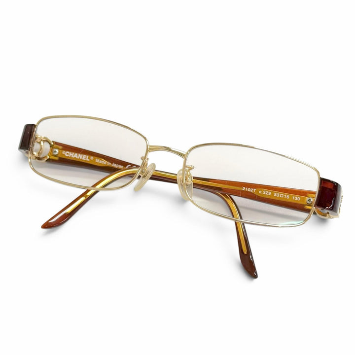 Great CHANEL Glasses COCO Mark Square gold Women 2102T