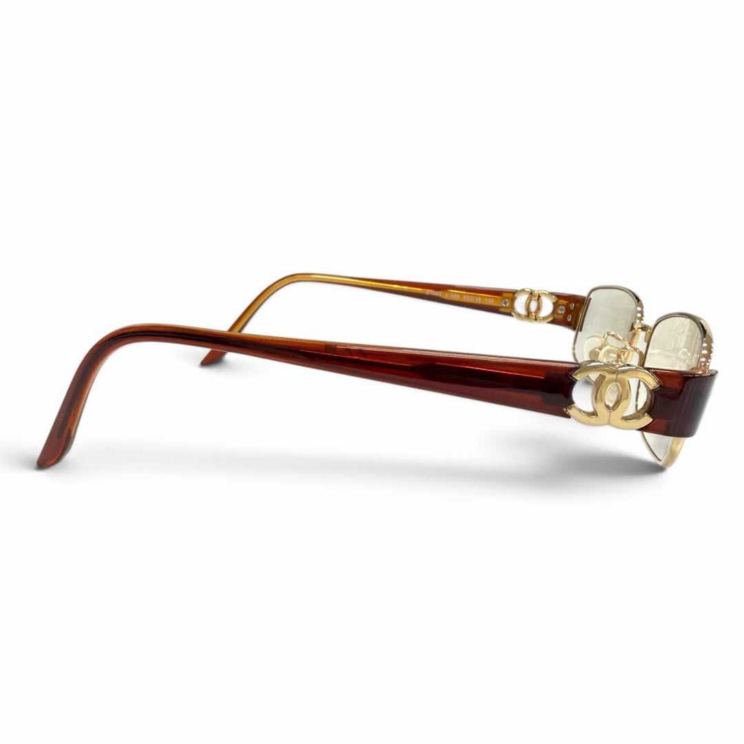 Great CHANEL Glasses COCO Mark Square gold Women 2102T
