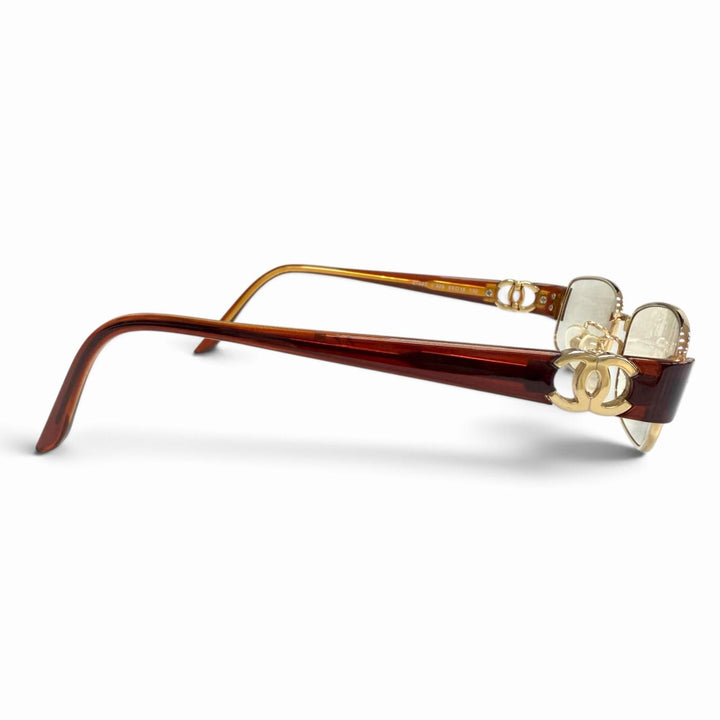 Great CHANEL Glasses COCO Mark Square gold Women 2102T