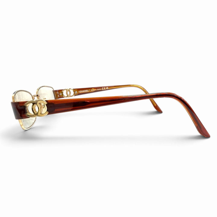 Great CHANEL Glasses COCO Mark Square gold Women 2102T
