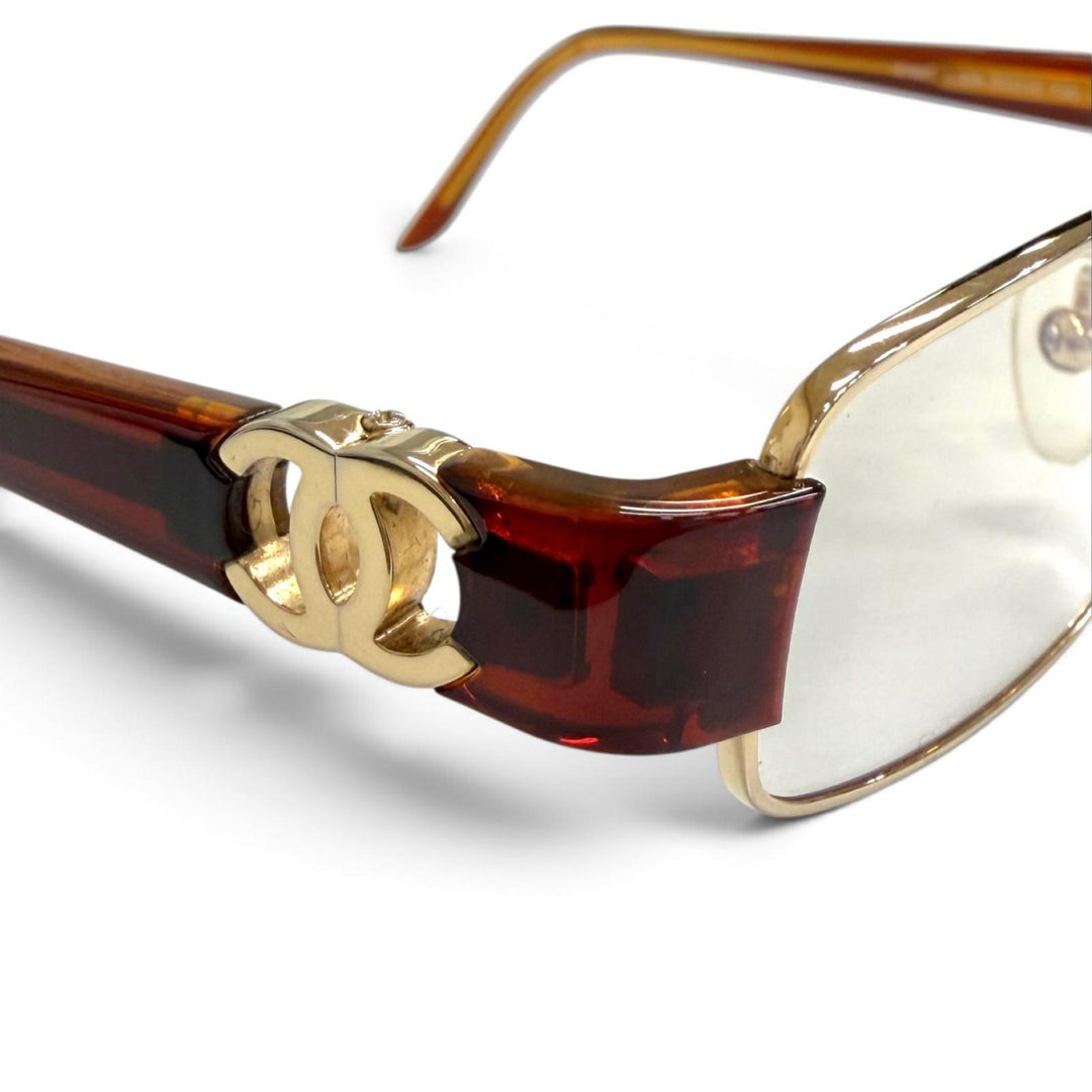 Great CHANEL Glasses COCO Mark Square gold Women 2102T