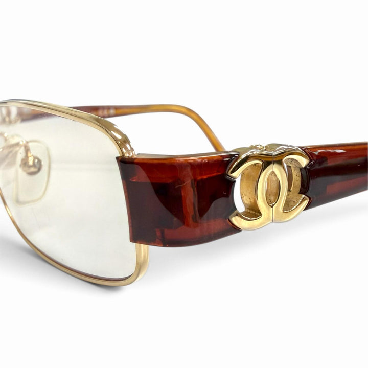 Great CHANEL Glasses COCO Mark Square gold Women 2102T
