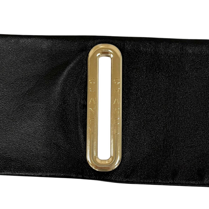 Great CHANEL Stall Logo embossed long leather black Women S A25S