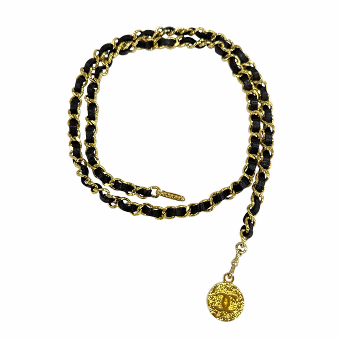Great CHANEL belt COCO Mark Coin Leather Chain gold leather Women