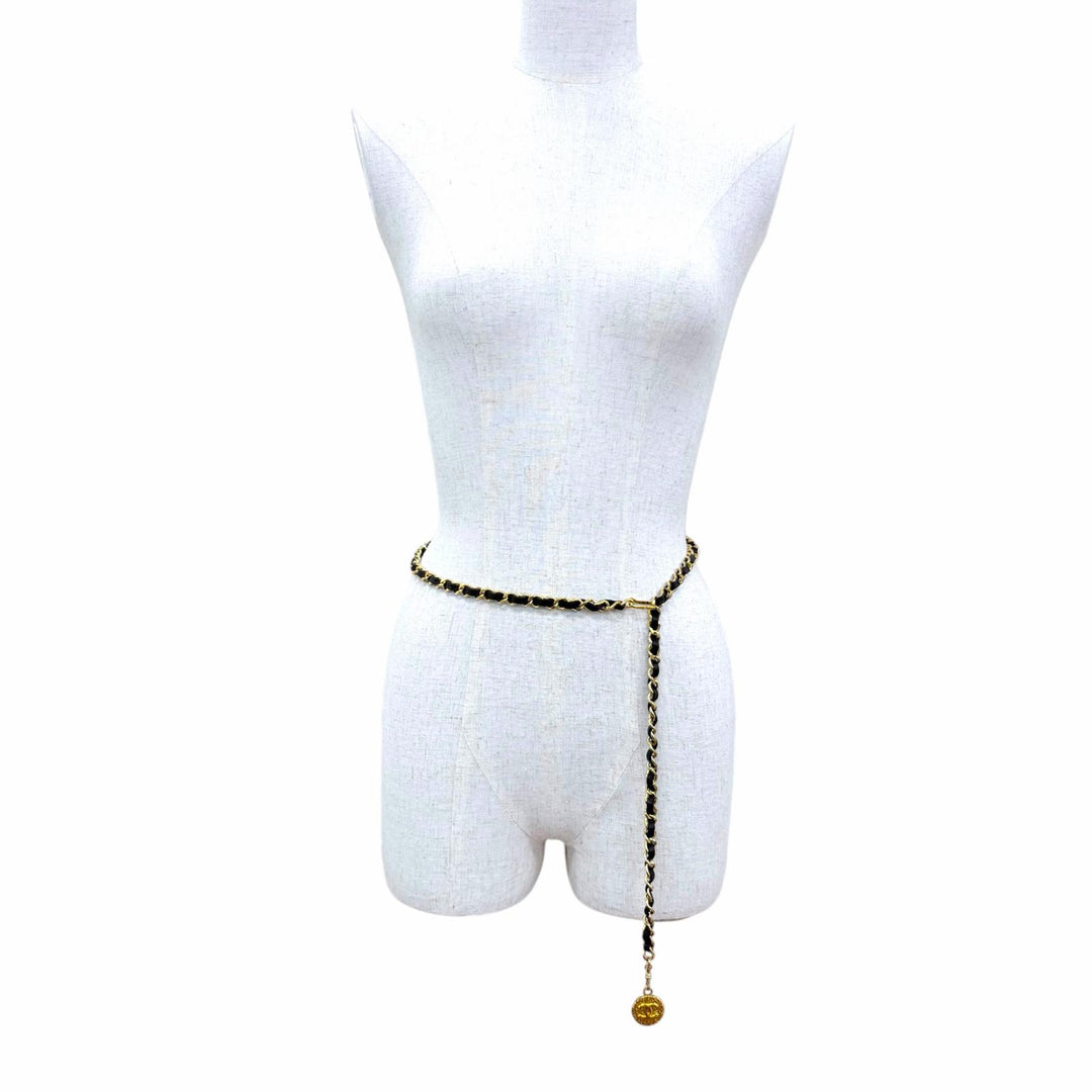 Great CHANEL belt COCO Mark Coin Leather Chain gold leather Women