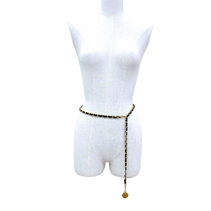 Great CHANEL belt COCO Mark Coin Leather Chain gold leather Women