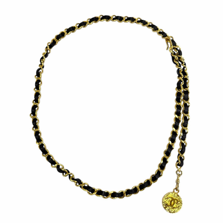 Great CHANEL belt COCO Mark Coin Leather Chain gold leather Women