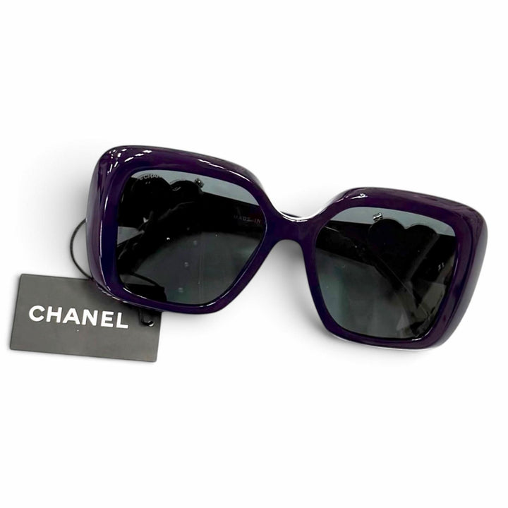 Excellent CHANEL sunglasses COCO Mark Heart Mirror Square purple Women 5518-A