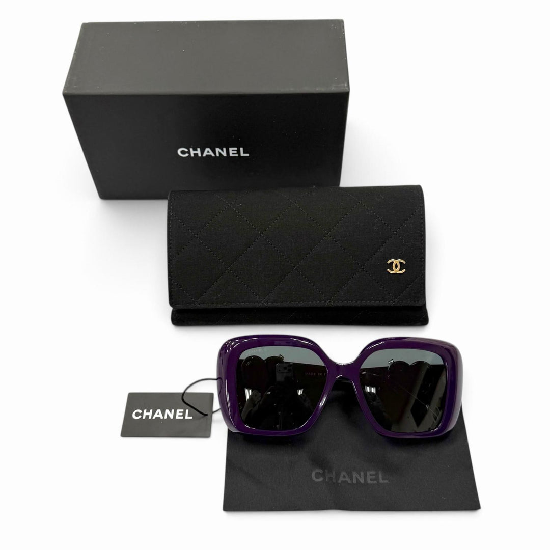 Excellent CHANEL sunglasses COCO Mark Heart Mirror Square purple Women 5518-A