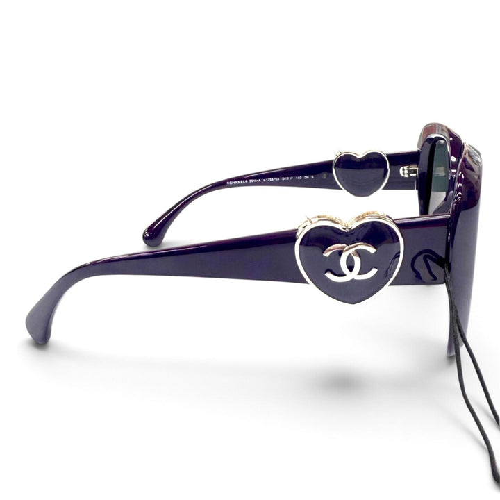 Excellent CHANEL sunglasses COCO Mark Heart Mirror Square purple Women 5518-A