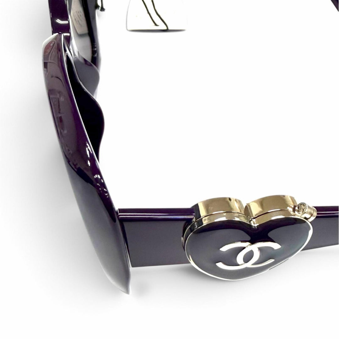 Excellent CHANEL sunglasses COCO Mark Heart Mirror Square purple Women 5518-A