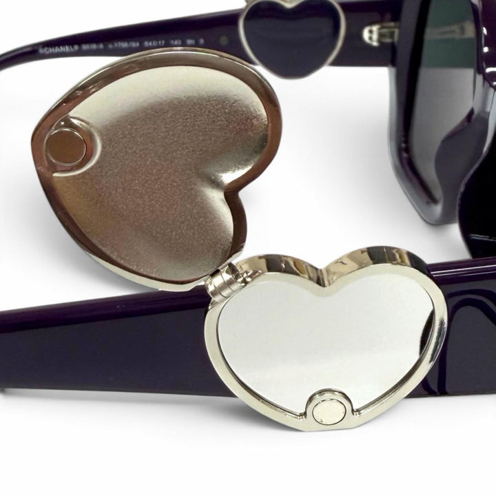 Excellent CHANEL sunglasses COCO Mark Heart Mirror Square purple Women 5518-A
