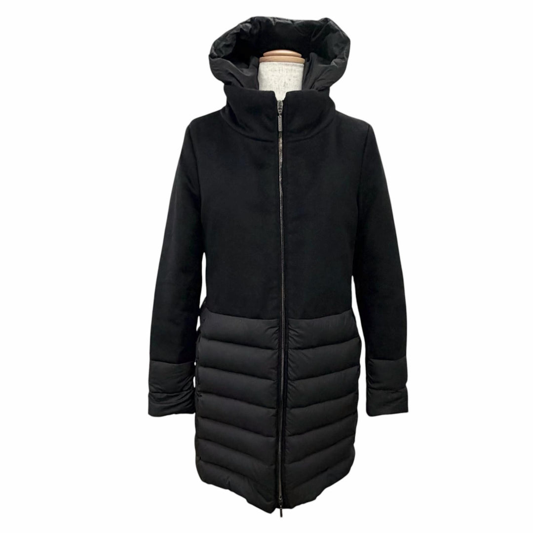 Great MOORER down coat Hooded zip-up down coat black wool Women 40 OME6205003C