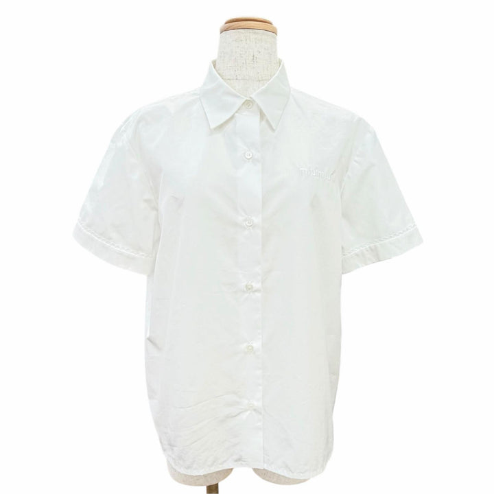 Excellent MIUMIU Short sleeve shirt Logo embroidered turn-up sleeve 40 MK1946
