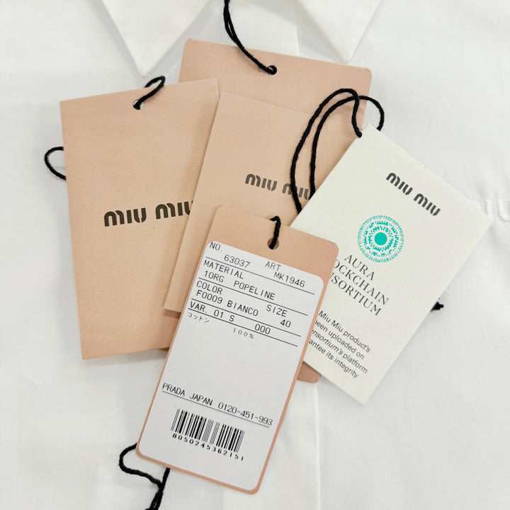 Excellent MIUMIU Short sleeve shirt Logo embroidered turn-up sleeve 40 MK1946