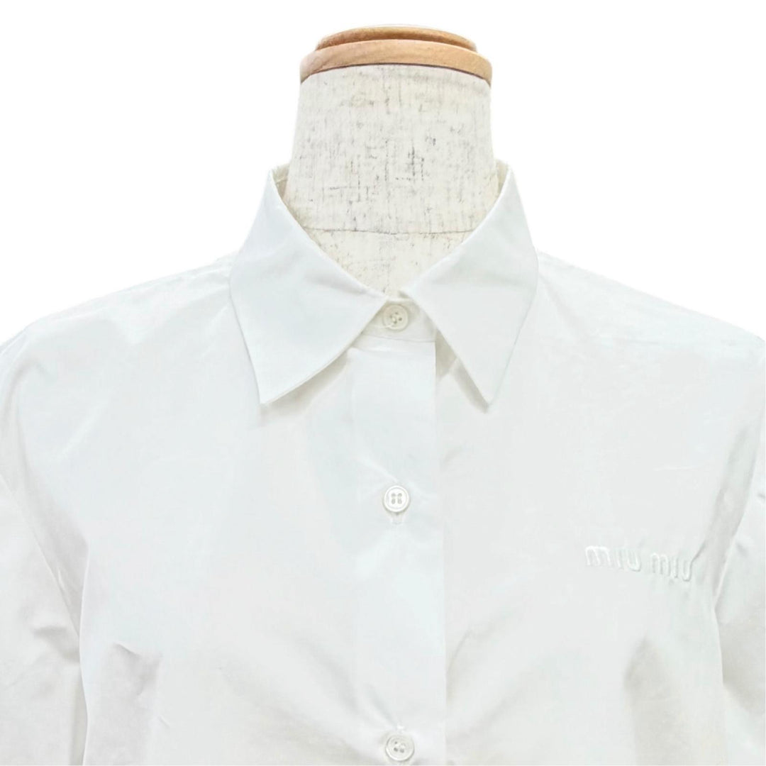 Excellent MIUMIU Short sleeve shirt Logo embroidered turn-up sleeve 40 MK1946