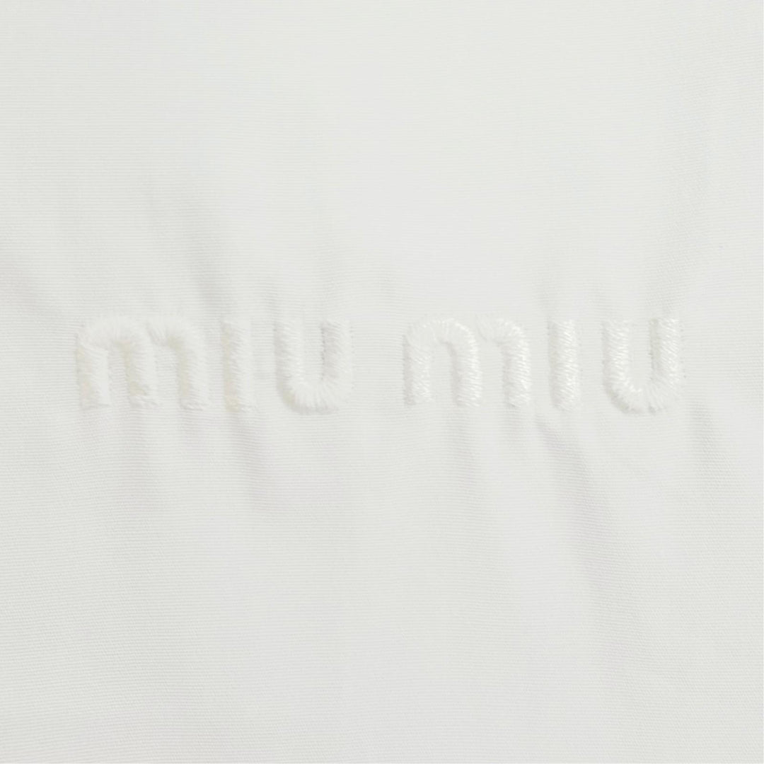 Excellent MIUMIU Short sleeve shirt Logo embroidered turn-up sleeve 40 MK1946