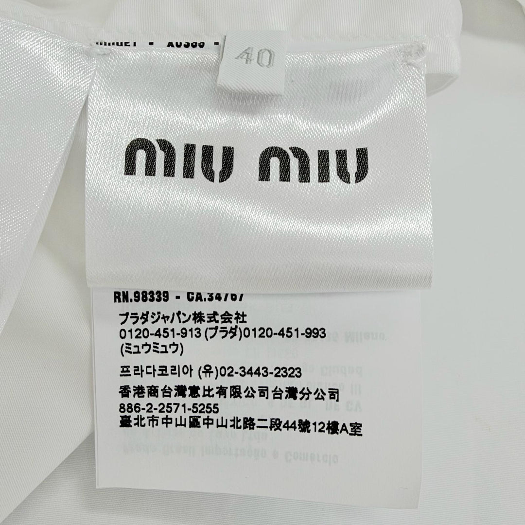 Excellent MIUMIU Short sleeve shirt Logo embroidered turn-up sleeve 40 MK1946