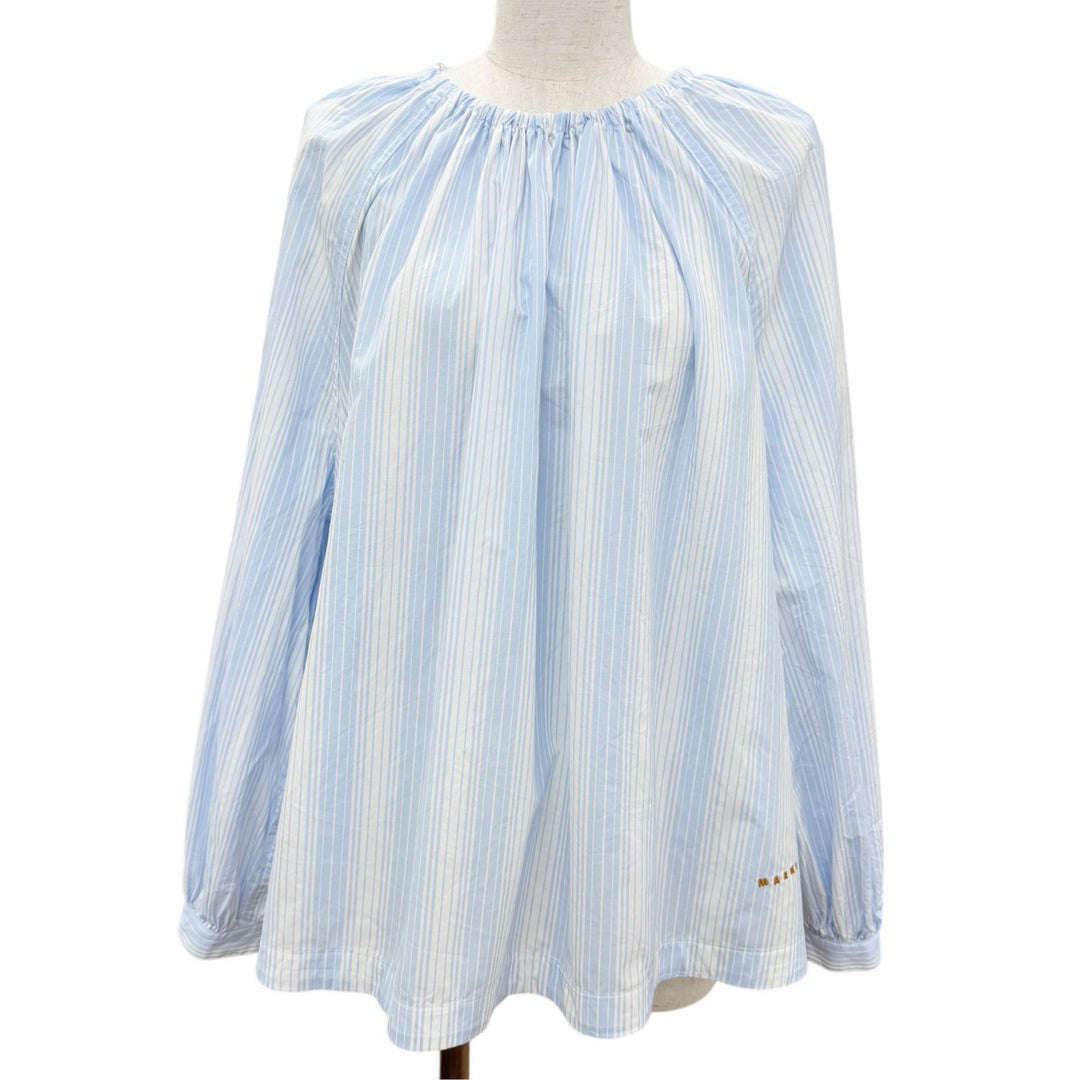 Excellent MARNI blouse logo embroidery stripes blue cotton Women 36 TTMA0449S0