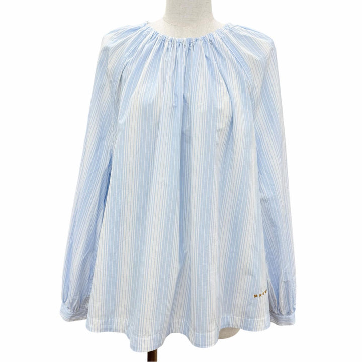 Excellent MARNI blouse logo embroidery stripes blue cotton Women 36 TTMA0449S0