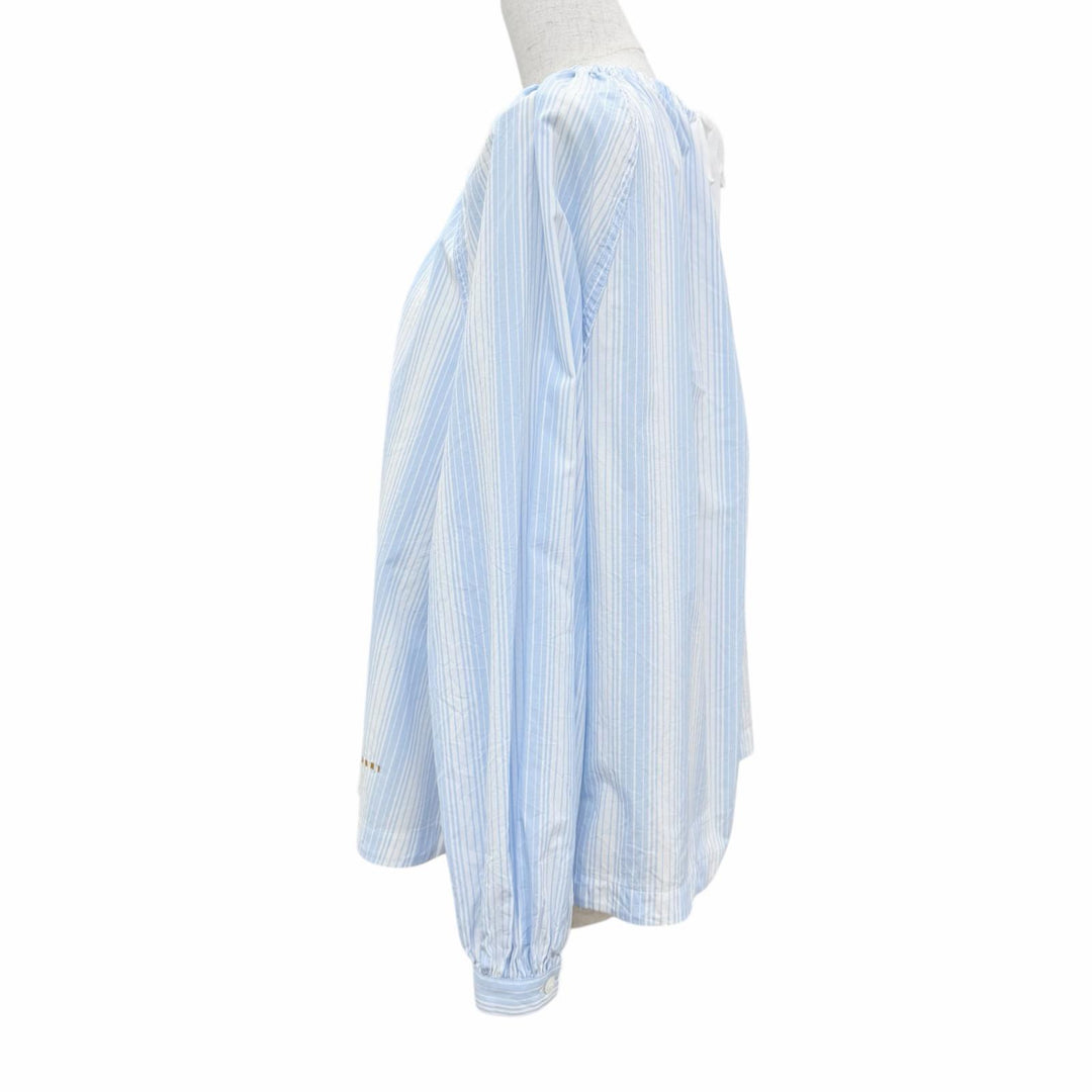 Excellent MARNI blouse logo embroidery stripes blue cotton Women 36 TTMA0449S0