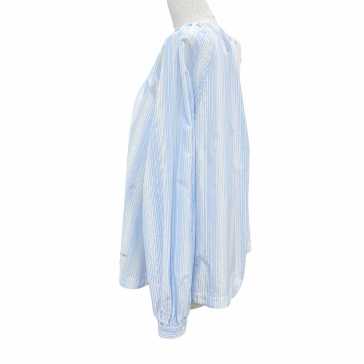 Excellent MARNI blouse logo embroidery stripes blue cotton Women 36 TTMA0449S0