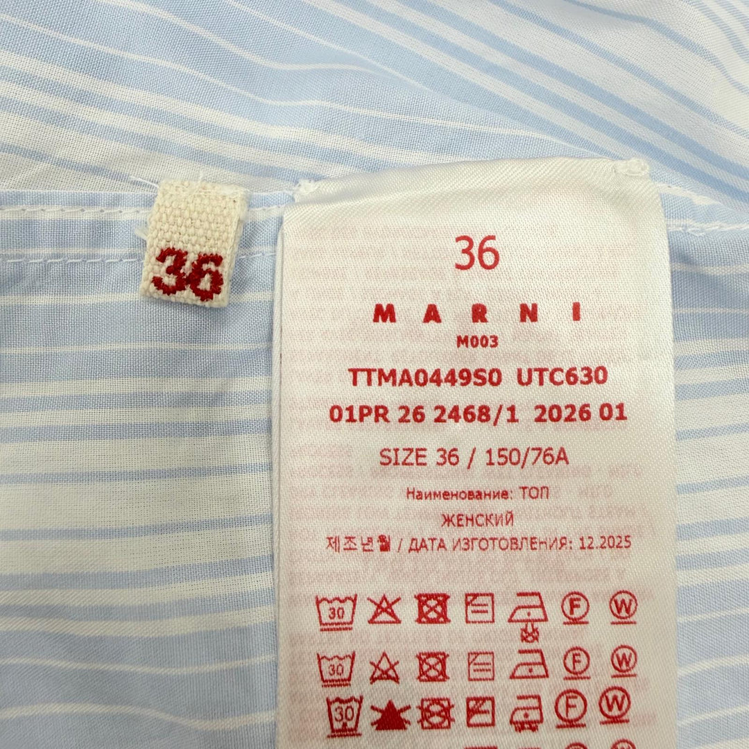 Excellent MARNI blouse logo embroidery stripes blue cotton Women 36 TTMA0449S0