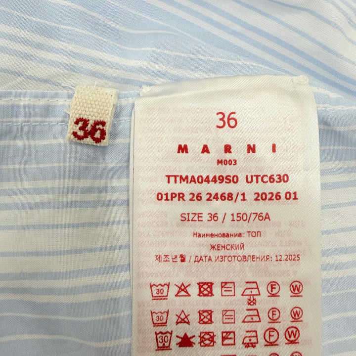 Excellent MARNI blouse logo embroidery stripes blue cotton Women 36 TTMA0449S0