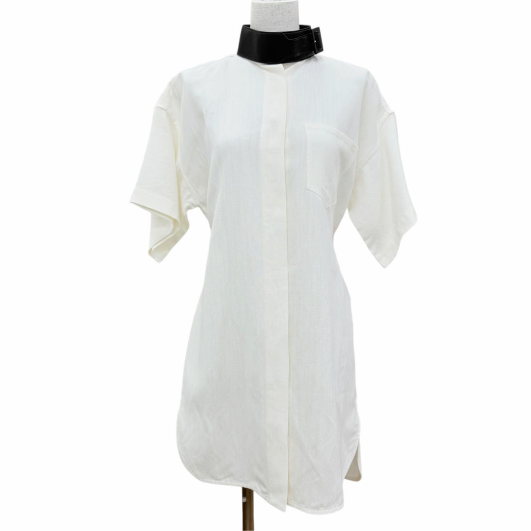 Excellent FERRAGAMO one piece Short-sleeved shirt with leather collar white 38