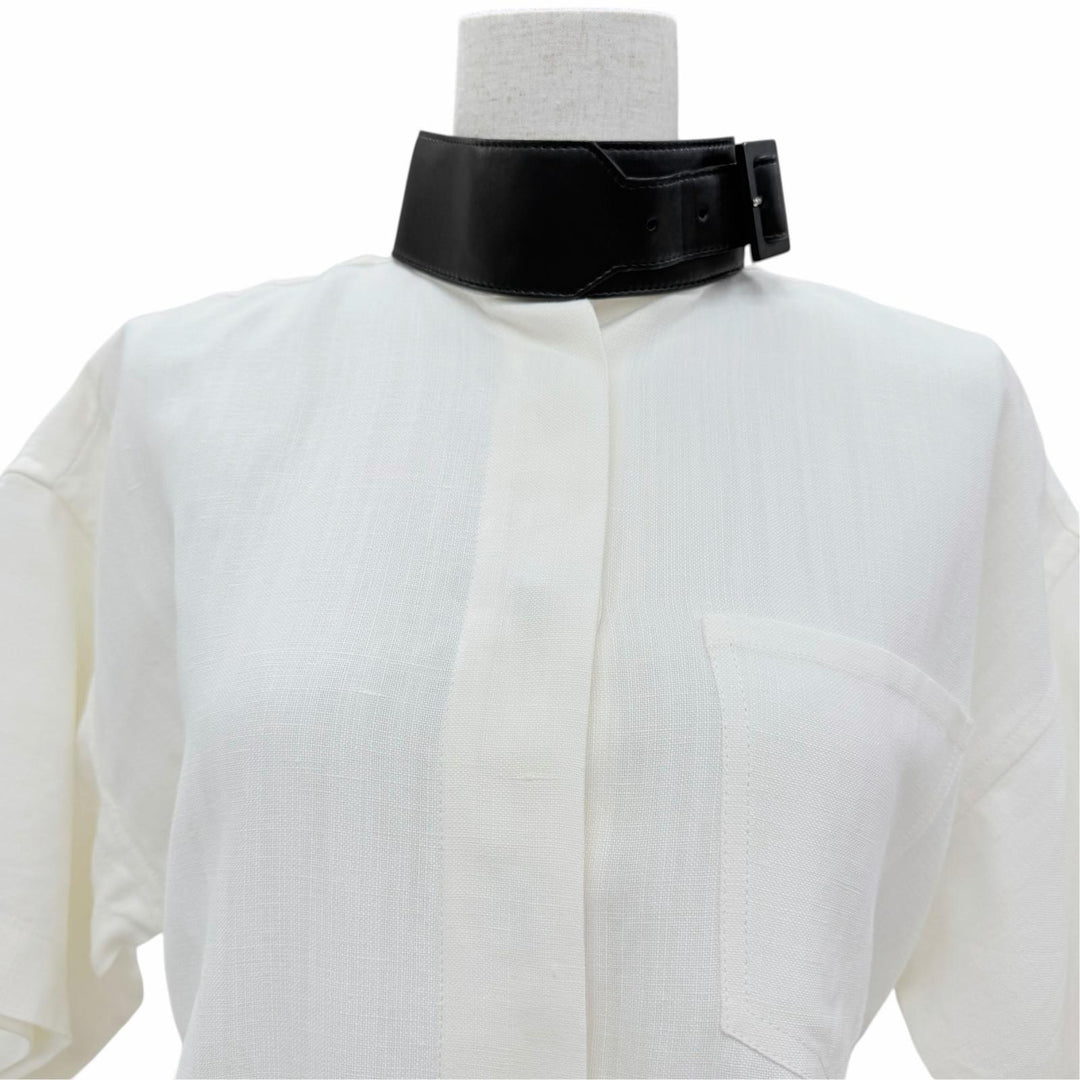 Excellent FERRAGAMO one piece Short-sleeved shirt with leather collar white 38
