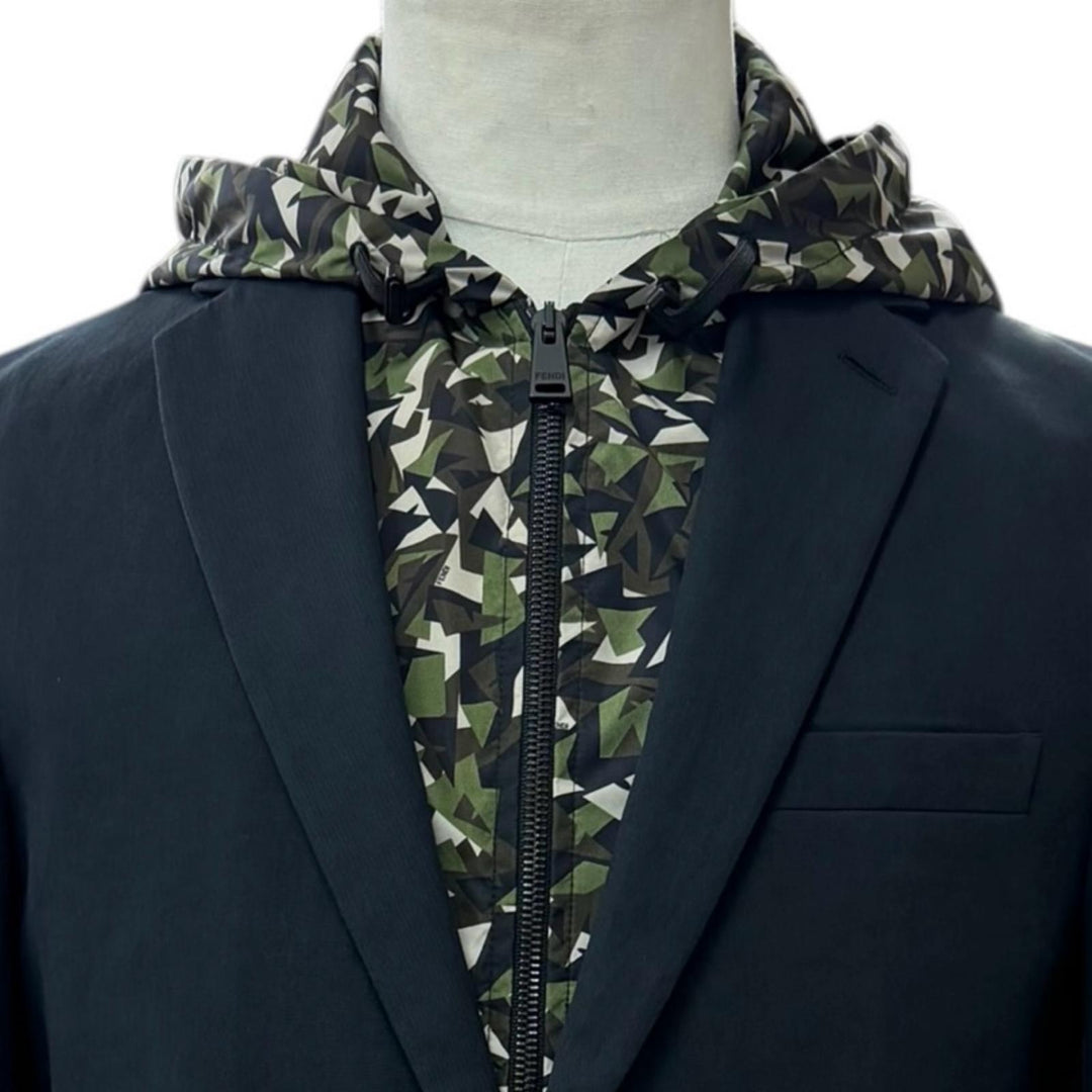 Pristine FENDI tailored jacket Camouflage Pattern black cotton mens IT 46 FJ0570