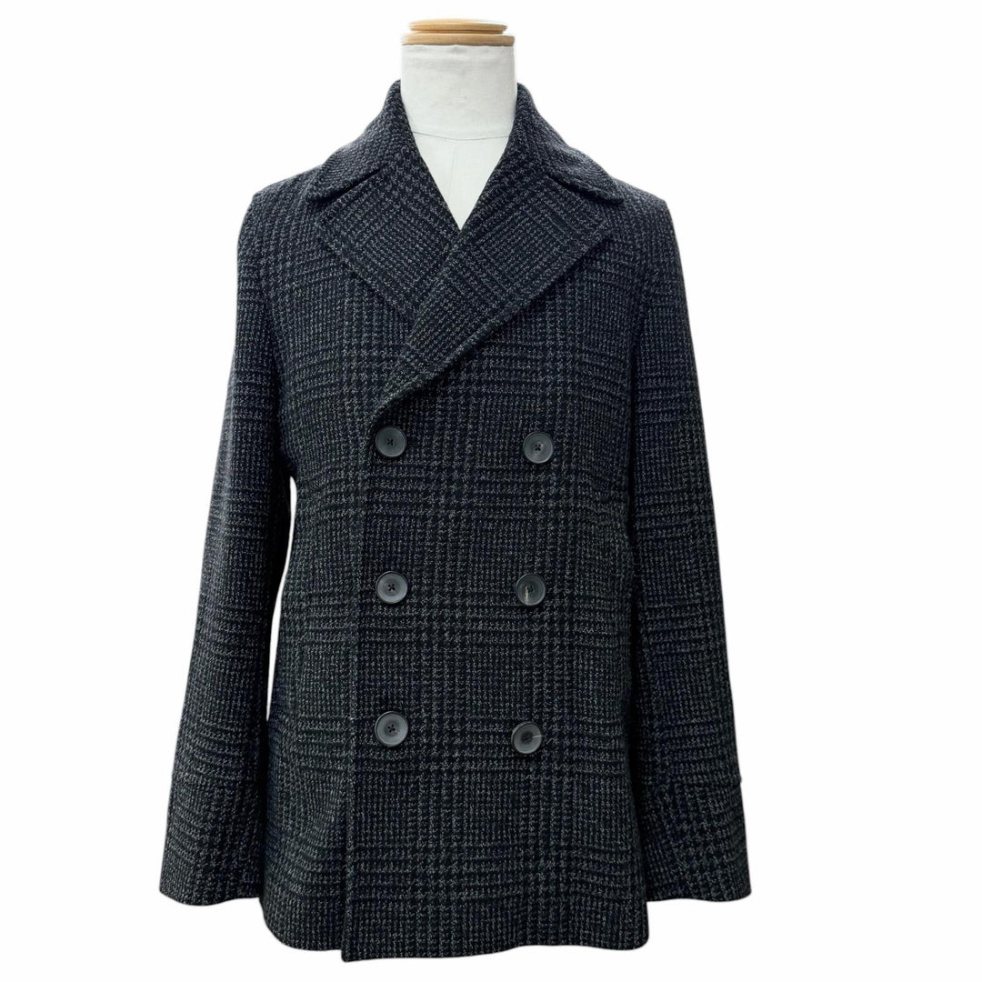 Excellent HUGO BOSS pea coat Check Pattern Tweed Double-Breasted black IT 46