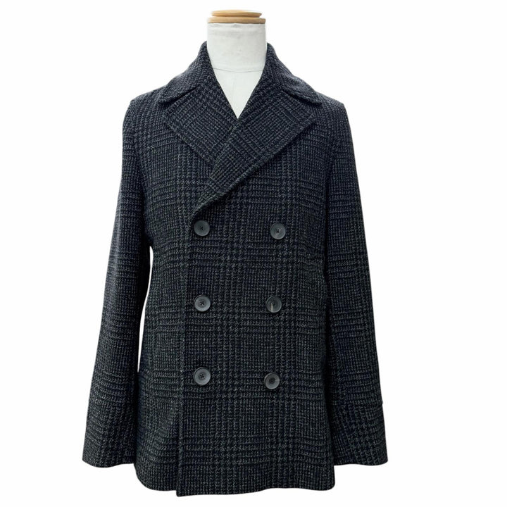 Excellent HUGO BOSS pea coat Check Pattern Tweed Double-Breasted black IT 46