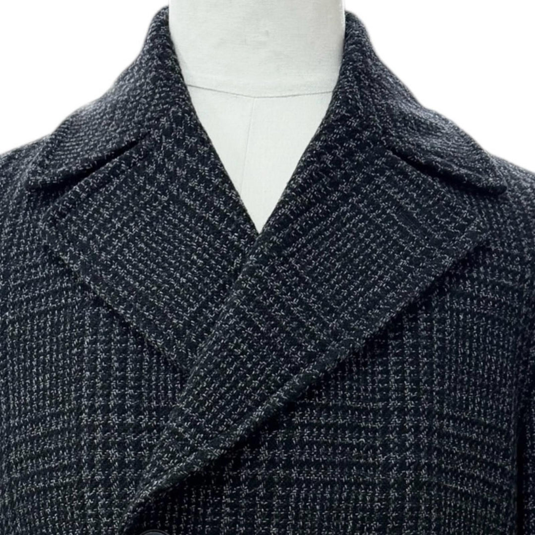 Excellent HUGO BOSS pea coat Check Pattern Tweed Double-Breasted black IT 46
