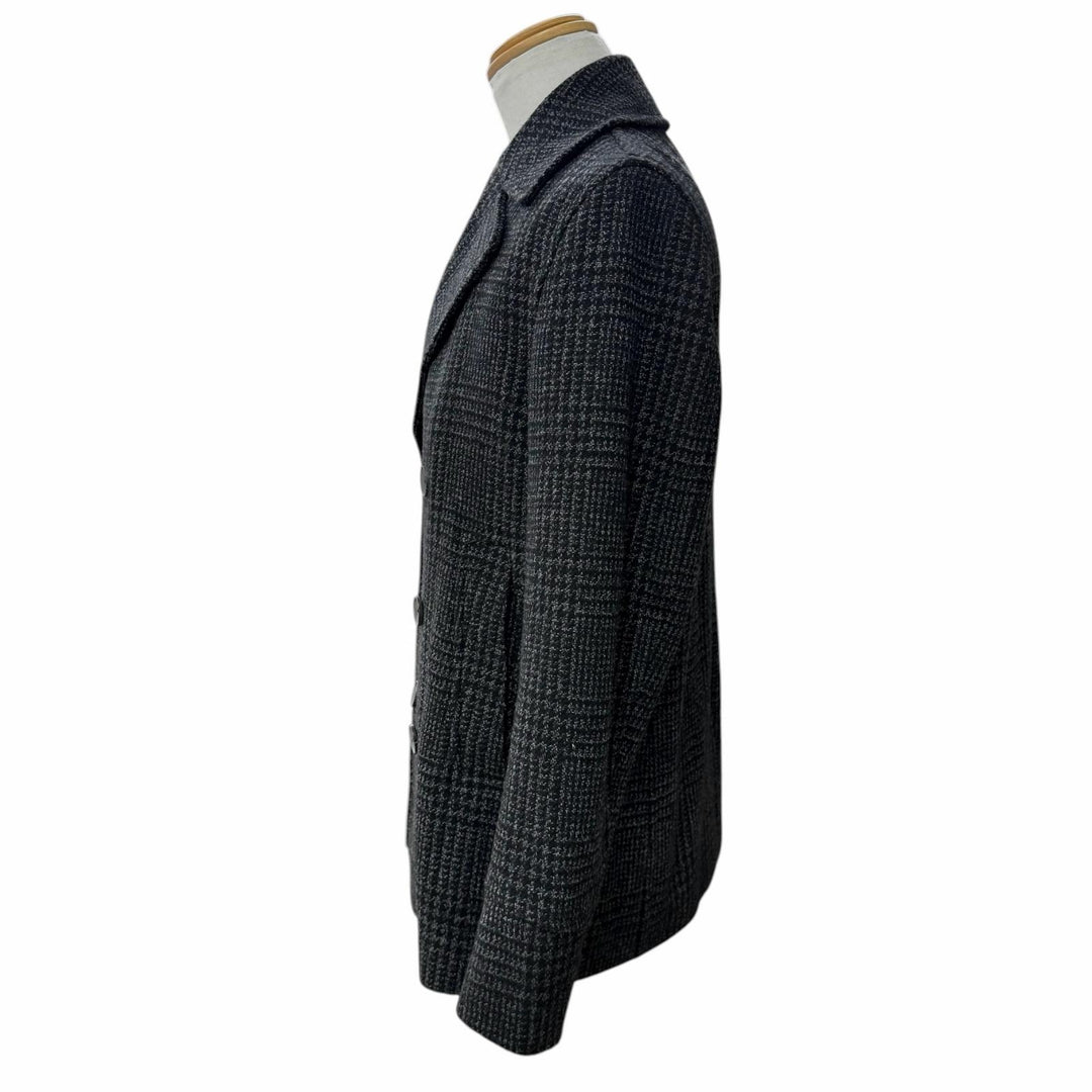 Excellent HUGO BOSS pea coat Check Pattern Tweed Double-Breasted black IT 46