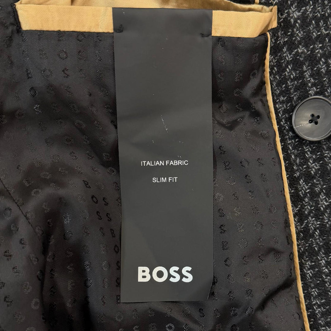 Excellent HUGO BOSS pea coat Check Pattern Tweed Double-Breasted black IT 46