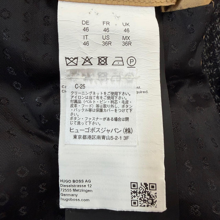 Excellent HUGO BOSS pea coat Check Pattern Tweed Double-Breasted black IT 46