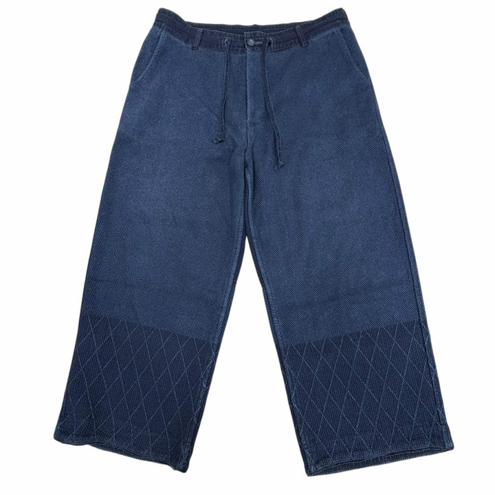 Excellent PORTER CLASSIC Pants PC KENDO WIDE PANTS Button fly blue cotton XL